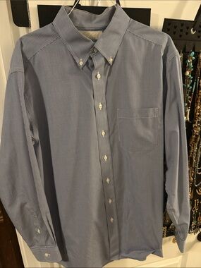 Roundtree & Yorke Blue Micro-Check Button-Up Dress Shirt